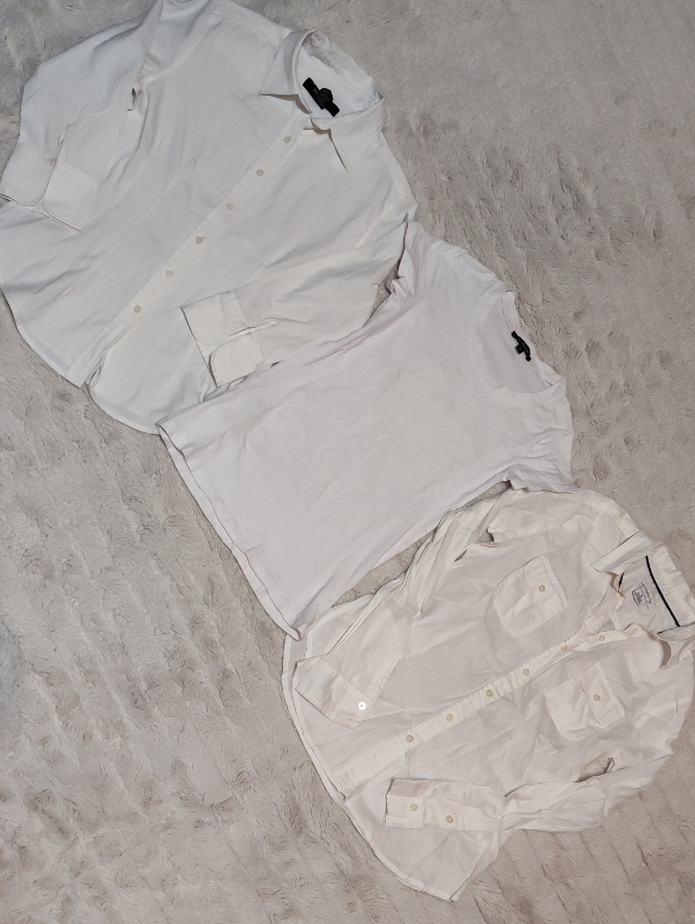 (Read Description) White Button-Up Shirt and Tee Bundle (Stained)